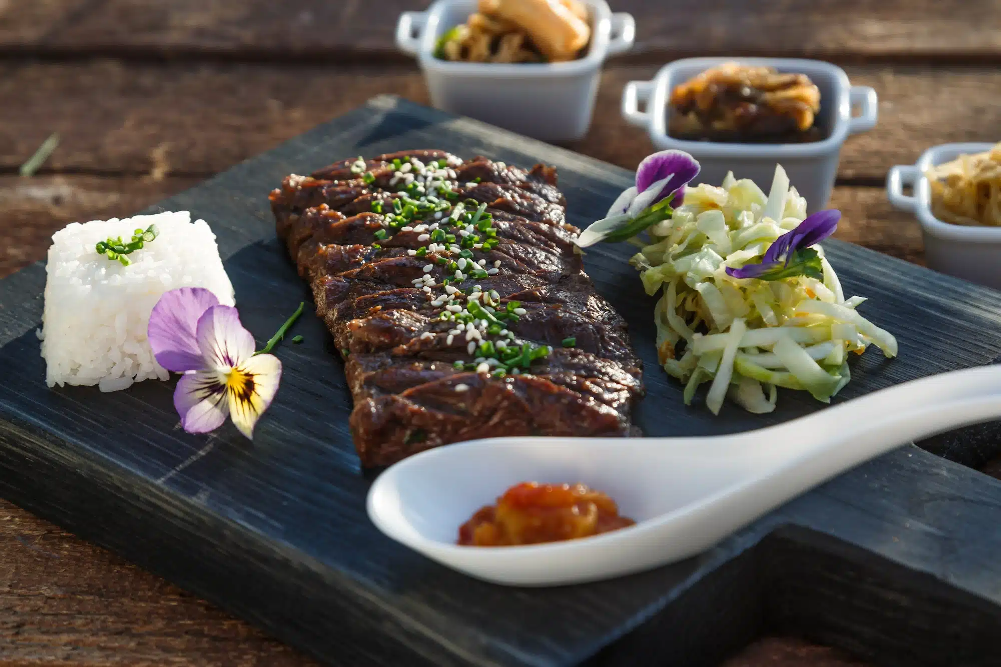 Korean bbq beef with marinated vegetables